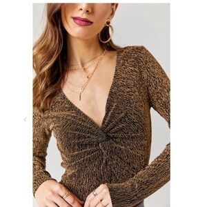 Sadie Front Twist VNeck Glitter Knit Lurex Bodysuit